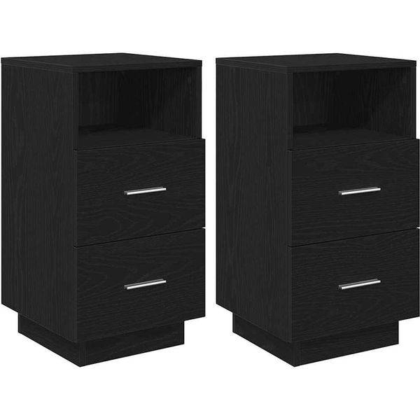 Syfax™ Comodini 2 Pz Con 2 Cassetti Neri 36X36X68 Cm-image