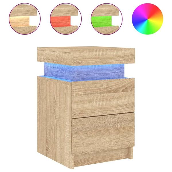 Syfax™ Comodino Con Luci Led Rovere Sonoma 35X39X55 Cm-image