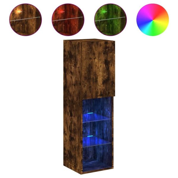 Syfax™ Mobile Tv Con Luci Led Rovere Fumo 30,5X30X102 Cm-image