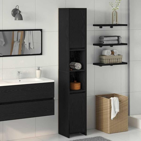 Syfax™ Mobile Da Bagno Con Porta Rovere Nero 30 X 30 X 183,5 Cm-image
