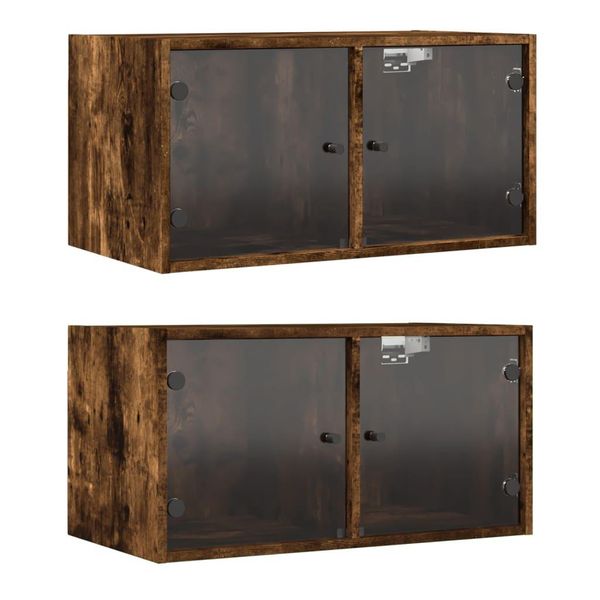 Syfax™ Mobili A Muro Con Ante In Vetro 2Pz Rovere Fumo 68,5X37X35 Cm-image