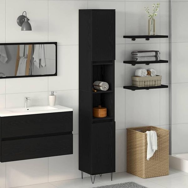 Syfax™ Mobile Da Bagno Rovere Nero 30 X 30 X 190 Cm Legno Multistrato-image
