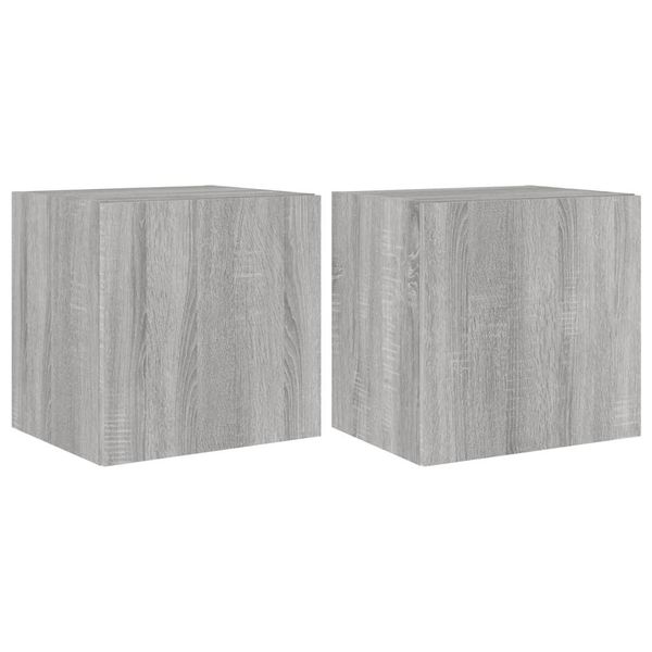 Syfax™ Mobili Tv A Parete Con Luci Led 2Pz Grigio Sonoma 40,5X35X40 Cm-image