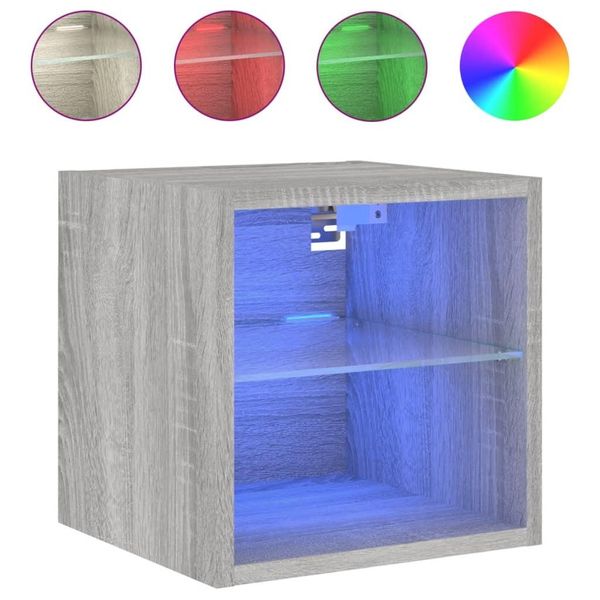 Syfax™ Mobile Tv A Parete Con Luci Led Grigio Sonoma 30X28,5X30 Cm-image