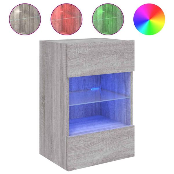 Syfax™ Mobile Tv A Parete Con Luci Led Grigio Sonoma 40X30X60,5 Cm-image