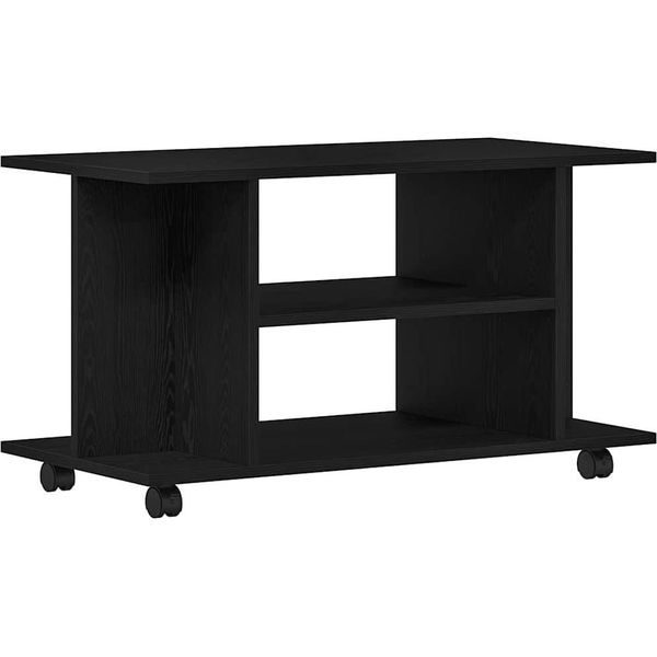 Syfax™ Mobile Tv Ruote Rovere Nero 80X40X45Cm Legno Multistrato-image