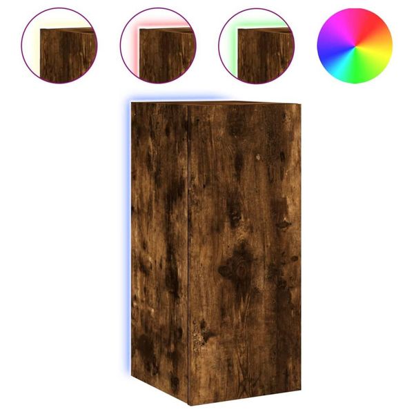 Syfax™ Mobile Tv A Parete Con Luci Led Rovere Fumo 30,5X35X70 Cm-image