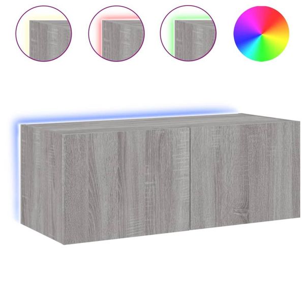 Syfax™ Mobile Tv A Parete Con Luci Led Grigio Sonoma 80X35X31 Cm-image