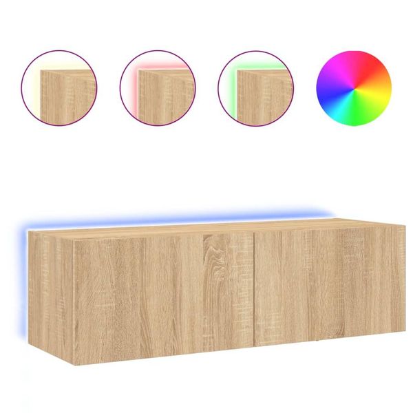 Syfax™ Mobile Tv A Parete Con Luci Led Rovere Sonoma 100X35X31 Cm-image
