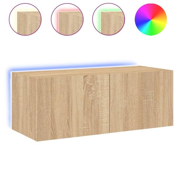 Syfax™ Mobile Tv A Parete Con Luci Led Rovere Sonoma 80X35X31 Cm-image