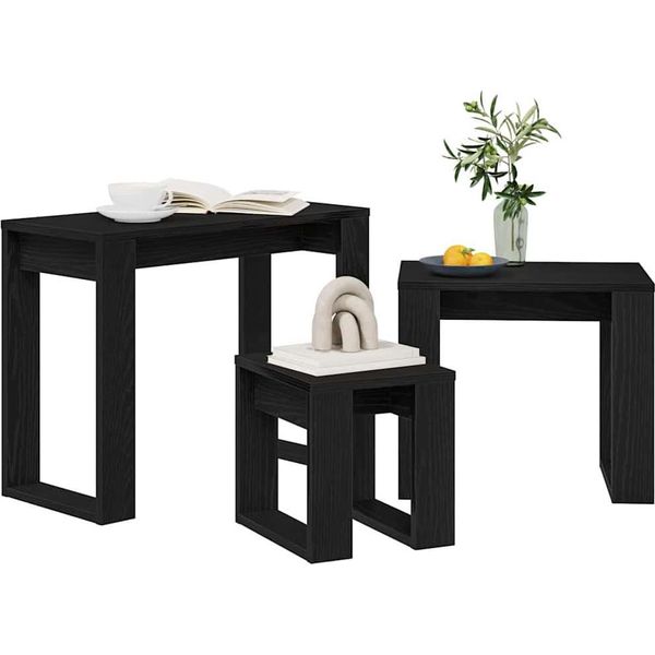 Syfax™ Tavoli Da Annidamento 3 Pcs Rovere Nero Legno Multistrato-image