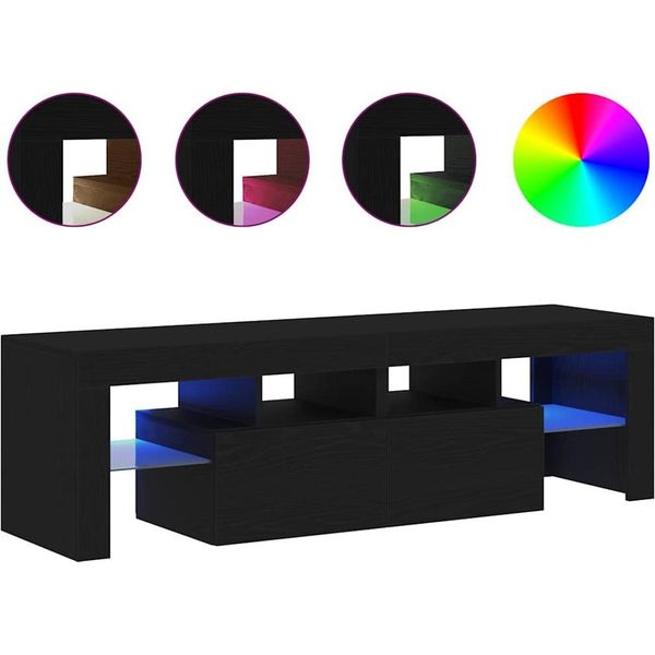 Syfax™ Mobile Porta Tv Con Led Rovere Nero 140X36,5X40 Cm Truciolato-image