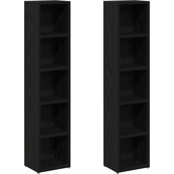 Syfax™ Scaffali Porta Cd 2 Pz Rovere Nero 21X16X93,5 Cm In Truciolato-image