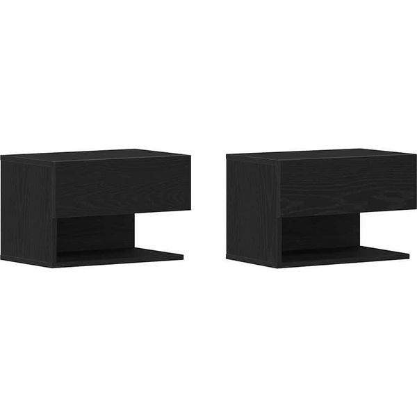 Syfax™ Armadio Da Notte Con Cassetto 2 Pcs Rovere Nero 46 X 30 X 30 Cm-image