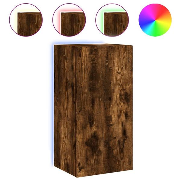 Syfax™ Mobile Tv A Parete Con Luci Led Rovere Fumo 40,5X35X80 Cm-image
