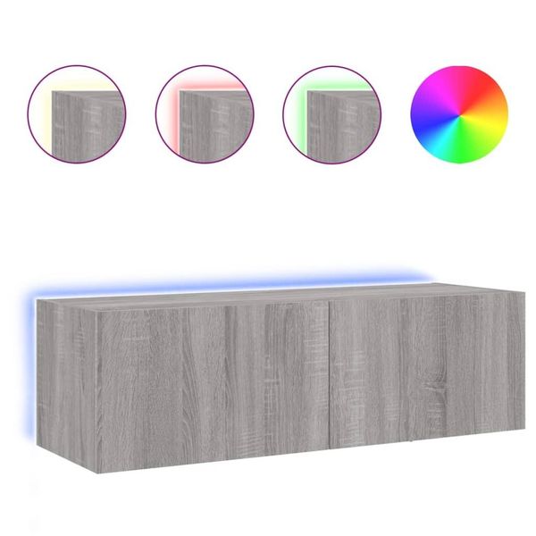Syfax™ Mobile Tv A Parete Con Luci Led Grigio Sonoma 100X35X31 Cm-image