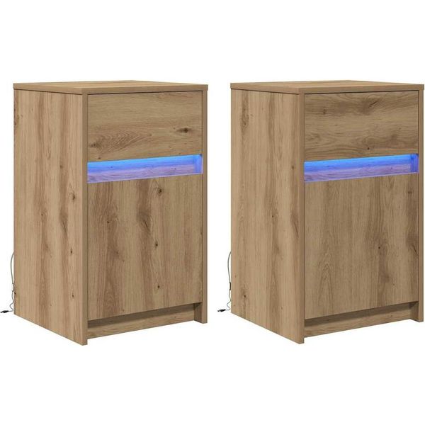 Syfax™ Armadio Da Letto Led 2 Pcs Rovere Artigianale 38 X 34 X 61 Cm-image