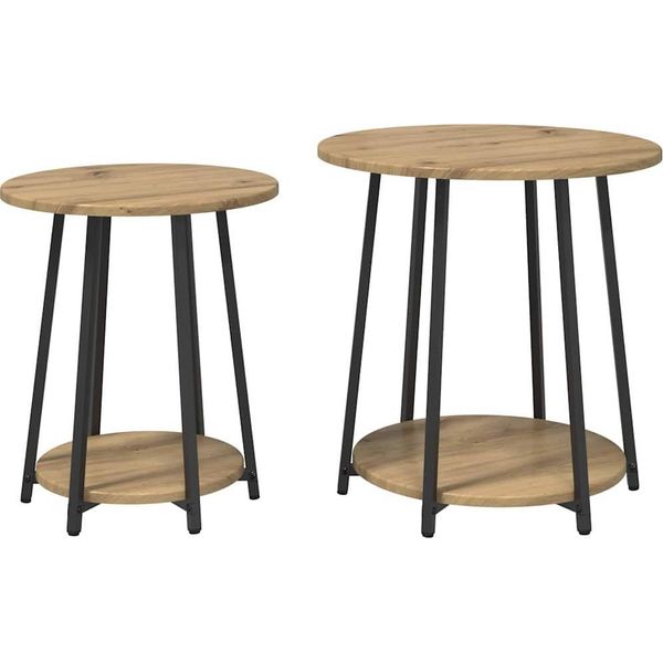 Syfax™ Set Tavolini Con Lo Scaffale 2 Pcs Rovere Artigianale E Nero-image