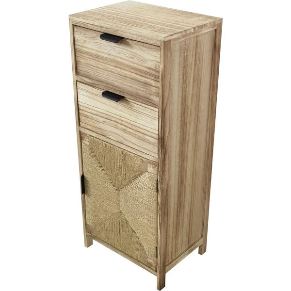Milani Home - Mobiletto In Legno Con 2 Cassetti E 1 Anta Cm 38 L X 28 P X 89,5 Hdi Coloremarrone Chiaro-image