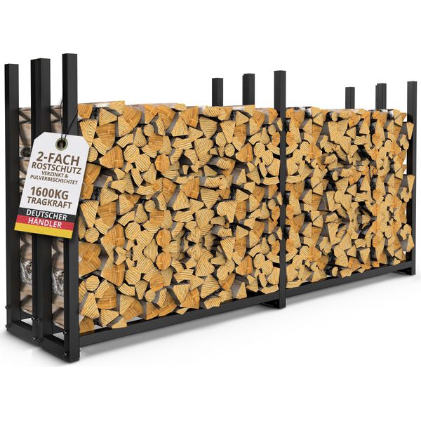 2 Scaffali Per Legna Da Ardere In Metallo Zincato, Ciascuno 223 X 25 X 115 Cm, Con 1 Telo Di Copertura Riparo Per Legna Da Ardere Ausilio Per Impilare All'esterno Deposito Legna Da Ardere Antracite-image