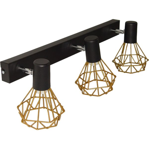 Lampade Da Parete Moderne Loft Mini Szach 2742KZ/Z-A-3 Oro E Nero Con 3 Punti Luce E14 Ip 20-image
