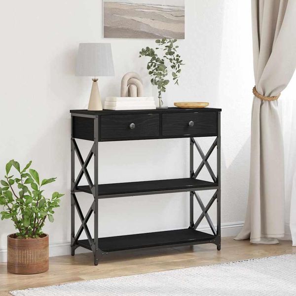 Syfax™ Tavolo Consolle Con Cassetto Rovere Nero 75 X 28 X 75 Cm-image