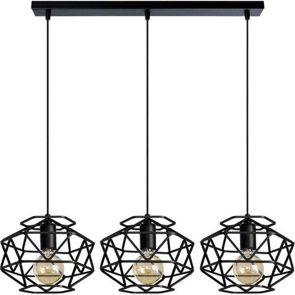 Moderna Lampada A Sospensione Nera Loft Cage 2701/Z-B-3 Con Attacco E27 E Regolazione In Altezza Per Arredatori Attenti Allo Stile-image