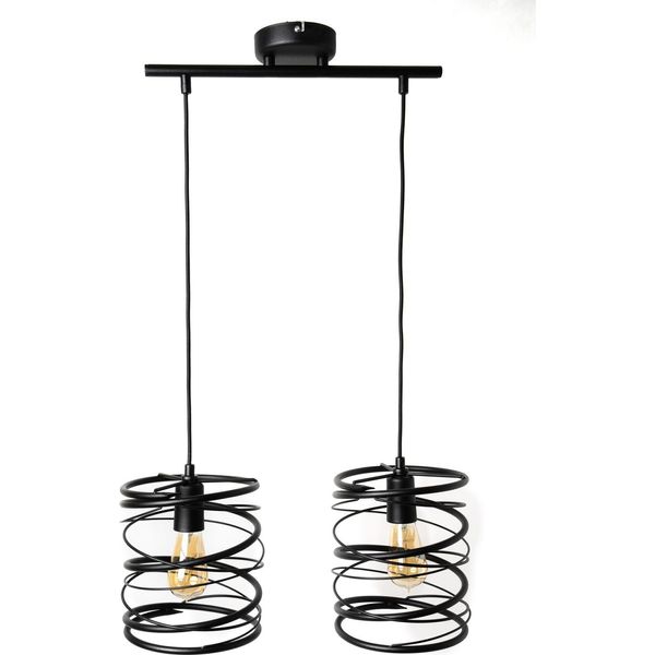 Moderna Lampada A Sospensione Nera Loft Spring 2785/Z-B-2 Con 2 Punti Luce E27 Portalampada Regolabile In Altezza Metallo-image