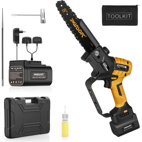 Motosega, Motore Senza Spazzole, A Batteria, Giallo, Due Batterie, Motosega Elettrica-image