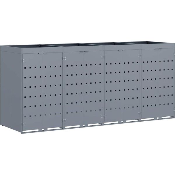 Vidaxl Carrello Portarifiuti Per 4 Contenitori Grigio Chiaro 272 X 77,5 X 121,5 Cm-image