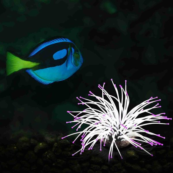 Anemone, Simulazione Di Anemone Luminoso Per Acquari, Decorazioni Per Acquari In Corallo, Decorazioni In Corallo Per Acquari, Accessori Per Acquari In Finto Anemone (Viola)-image