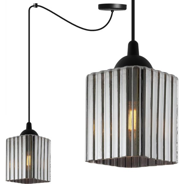 Riffle Lampada A Sospensione Spider Nera – Lampada A Sospensione A 1 Luce Con Cubo Color Grafite E27-image