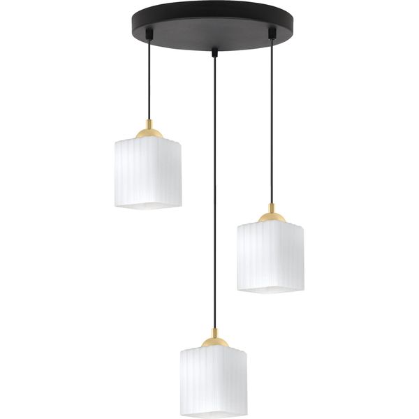 Lampada A Sospensione Riffle Nera E Dorata – Lampada A Sospensione A 3 Luci Con Cubi Bianchi E27-image