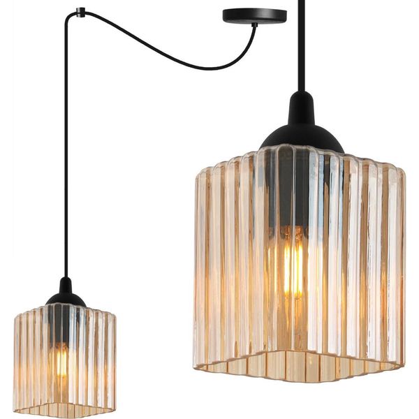 Riffle Lampada A Sospensione Spider Nera – Lampada A Sospensione A 1 Luce Con Cubo Color Miele E27-image