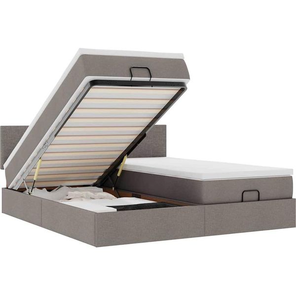 Vidaxl Ottoman Letto Con Materassi & Led Taupe 160X200 Cm Tessuto-image