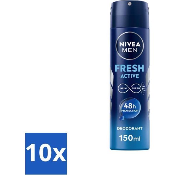 Nivea Men - Deodorante Spray - Freschezza Attiva - 150 Ml - Confezione Risparmio - 10 Pezzi-image