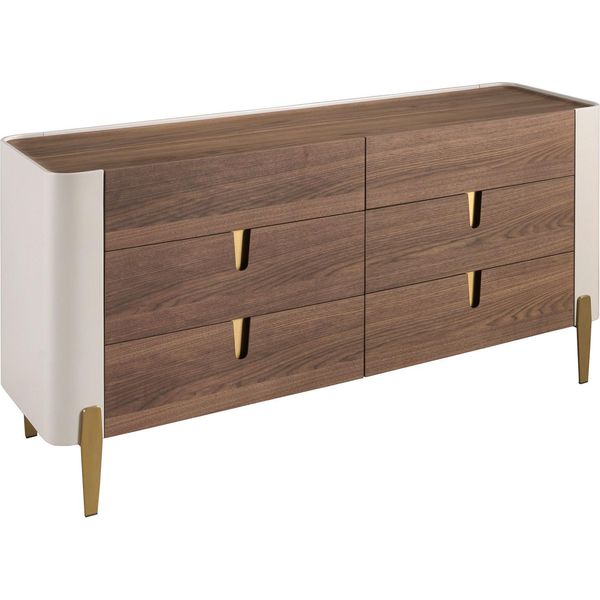 Cassettiera Angel Cerdá In Legno Beige, Acciaio Lucido Color Oro E Piano In Noce 7185-image