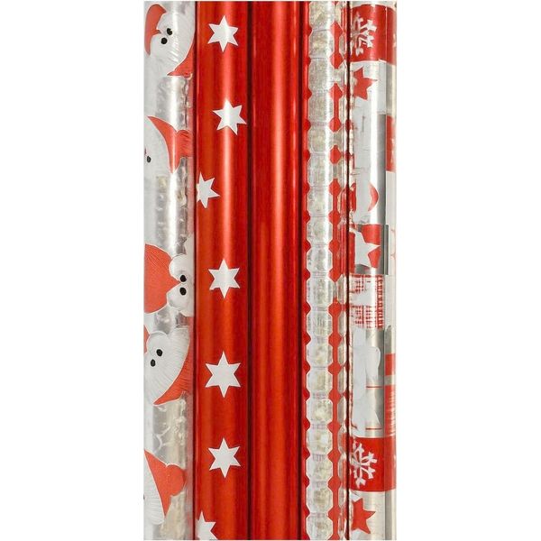 Carta Da Regalo Metallizzata Per Natale - Rossa - 150 X 70 Cm - 5 Rotoli-image