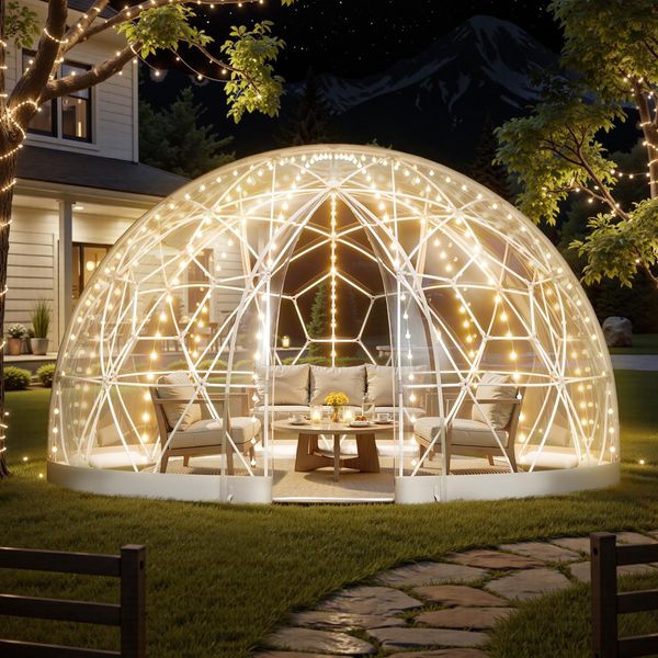 Vevor Cupola Da Giardino, 2,9X1,7 M Tenda A Bolle Trasparente Per 2-4 Persone, Serra A Cupola Geodetica Con Finestra, Tenda In Pvc Per Cortile, Terrazza, Campeggio, Festa, Matrimonio-image