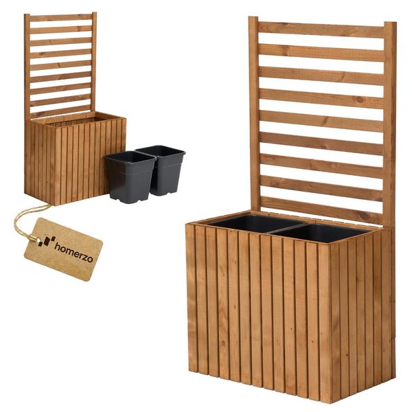 Fioriera Con Graticcio Spalliera Con Cassetta Per Piante Cassetta Per Fiori In Legno Aiuola Rialzata Con Inserto Per Piante 2X18L (Verticale-Marrone, 67X36X55 H132)-image