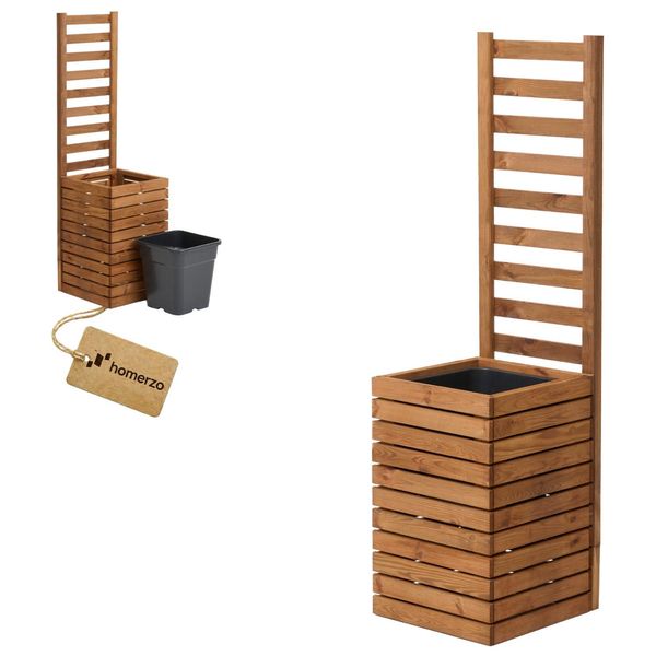 Fioriera Con Graticcio Spalliera Con Cassetta Per Piante Cassetta Per Fiori In Legno Aiuola Rialzata Con Inserto Per Piante 1X18L (Orizzontale-Marrone, 36X36X55 H132)-image