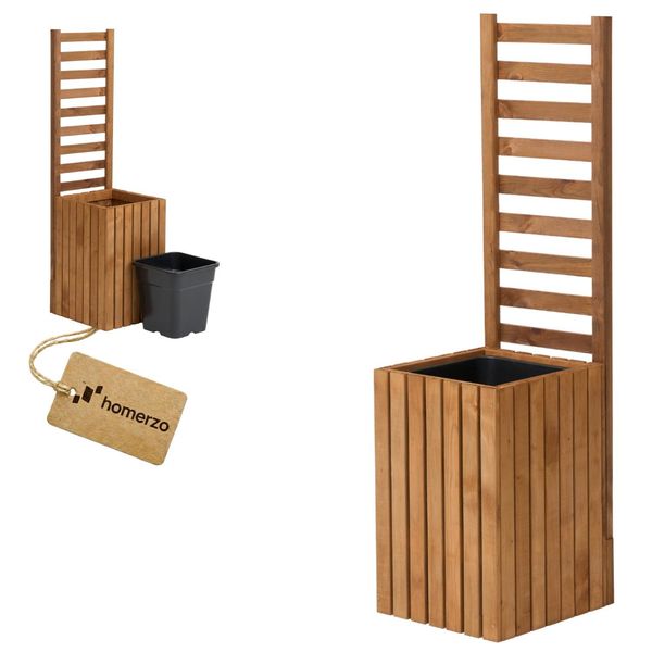 Fioriera Con Traliccio Traliccio Con Fioriera Letto Rialzato In Legno Con Inserto Per Piante 1X18L (Verticale-Marrone, 36X36X55 H132)-image