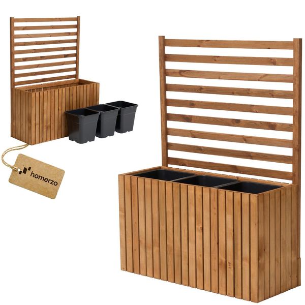 Fioriera Con Graticcio Spalliera Con Cassetta Per Piante Cassetta Per Fiori In Legno Aiuola Rialzata Con Inserto Per Piante 3X18L (Verticale-Marrone, 98X36X55 H132)-image