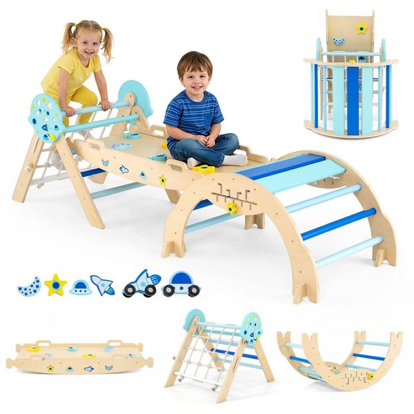 Set Di Arrampicata A Triangolo Costway, Attrezzatura Da Giungla Pieghevole Con Arco, Rampa, Arrampicata, Blocchi E Gioco Del Labirinto, Giocattolo In Legno, Giocattolo Montessori-image