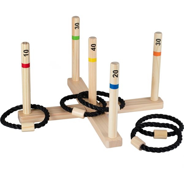 Gioco Del Lancio Degli Anelli - Gioco Di Legno Per Feste - 37×37X20 Cm - Include 5 Anelli Di Corda - Per Interni Ed Esterni-image