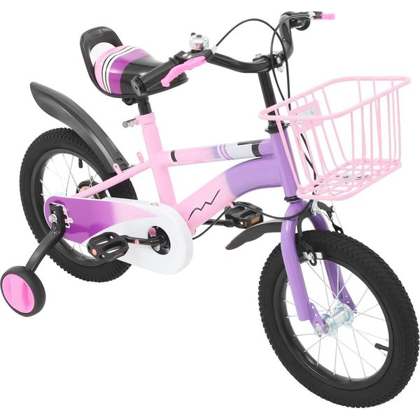 Bicicletta Per Bambini - Ruote Da 35 Cm - Con Rotelle - Freno A Contropedale - Telaio In Acciaio - Forcella Sospesa - Per 3,5-6 Anni (95-105 Cm) - Fino A 60 Kg - Viola-image