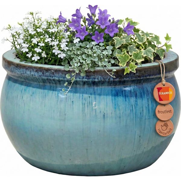 Teramico Vaso Da Fiori "Bavaria"" Verde Ceramica Resistente Al Gelo Giardino Gres Vaso Da Fiori Rotondo"-image