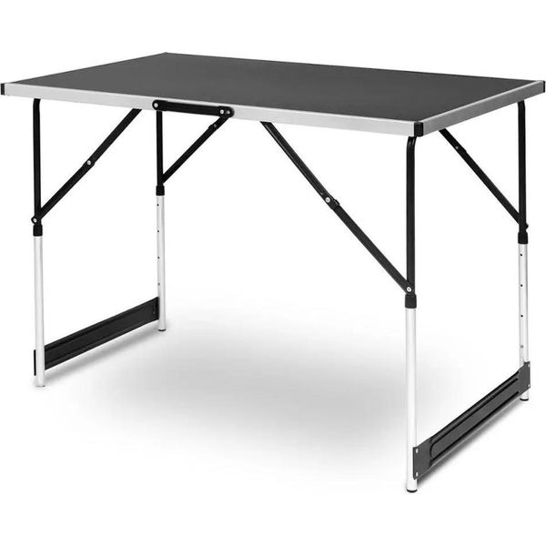 Tavolo Da Campeggio - Tavolo Pieghevole Da Esterno - Struttura In Alluminio - Regolabile In Altezza Da 73 A 94 Cm - Piano Del Tavolo 100 X 60 Cm - Per 4 Persone - Rettangolare - Nero-image