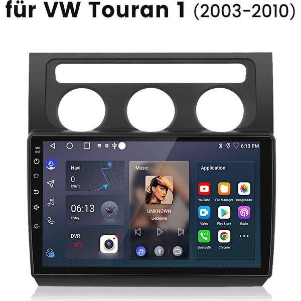 Autoradio Android Da 10 Pollici 6+128 Gb Per Vw Touran 1T1 1T2 1T3 2003-2010 Wireless Carplay Android Auto 4G Wifi Gps Navi 8 Core Rds Dsp Dab+ Bt Nero-image
