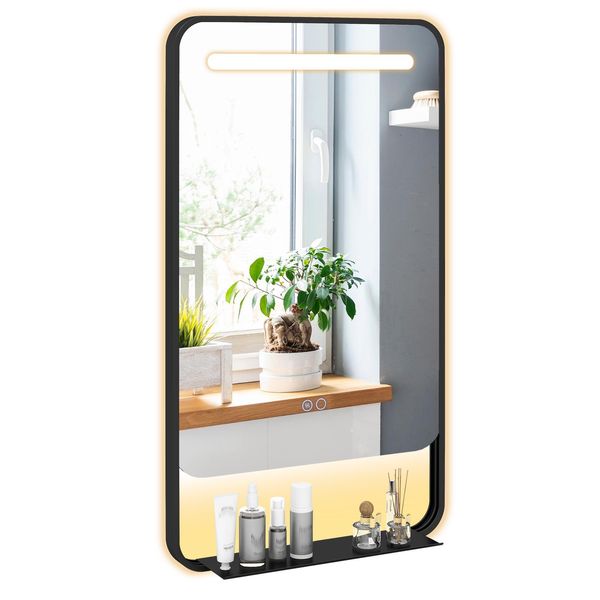 Costway Specchio Con Illuminazione, Specchio Da Bagno Con Funzione Antiappannamento, 3 Colori Di Luce E Luminosità Regolabile, Specchio Da Parete Con Cornice In Alluminio-image